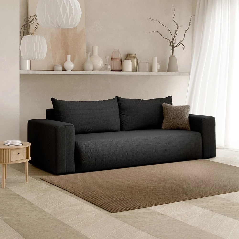 Canapé droit convertible droit 3 places en tissu gris foncé