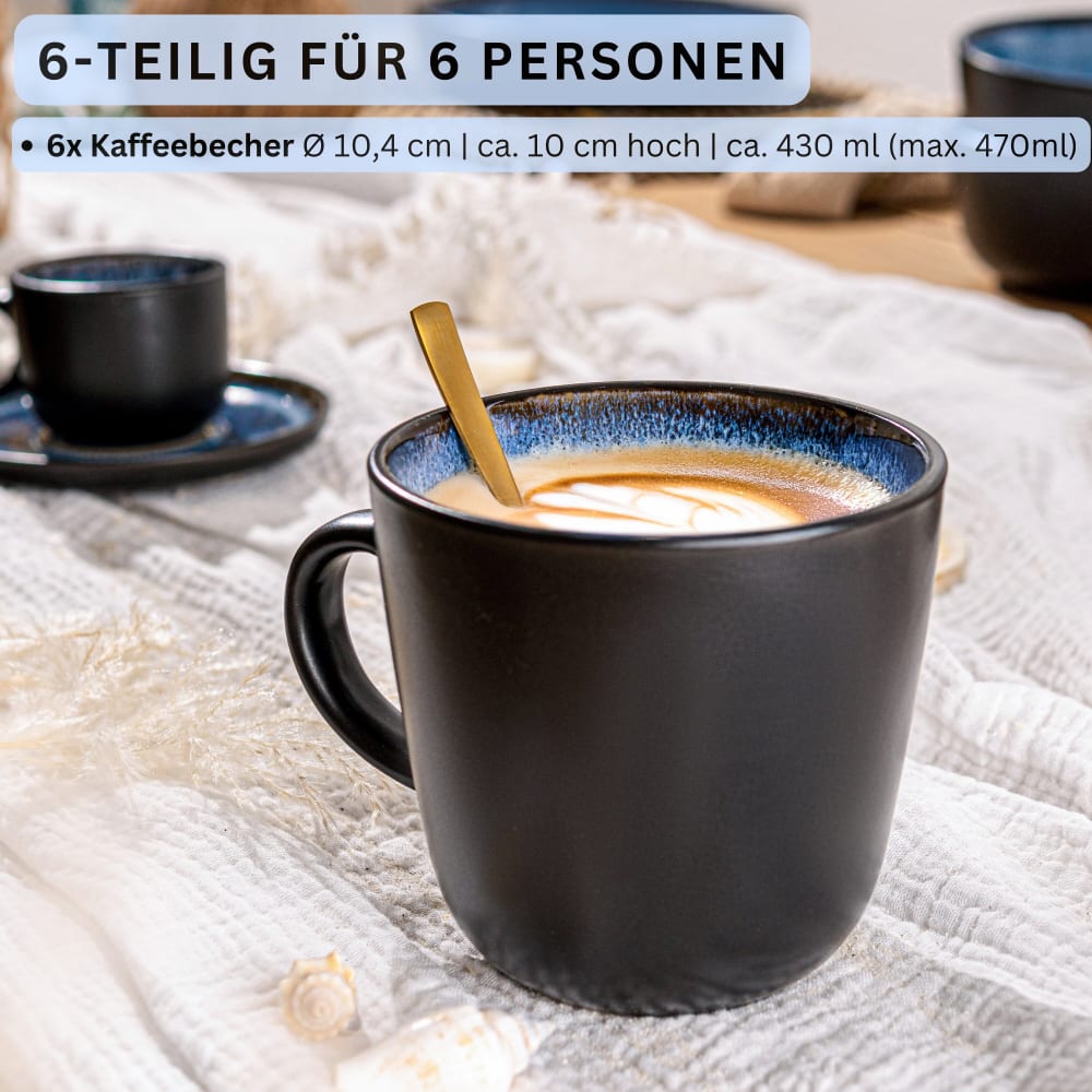 6er Set Kaffeebecher aus Steingut, blau - Maisons Du Monde