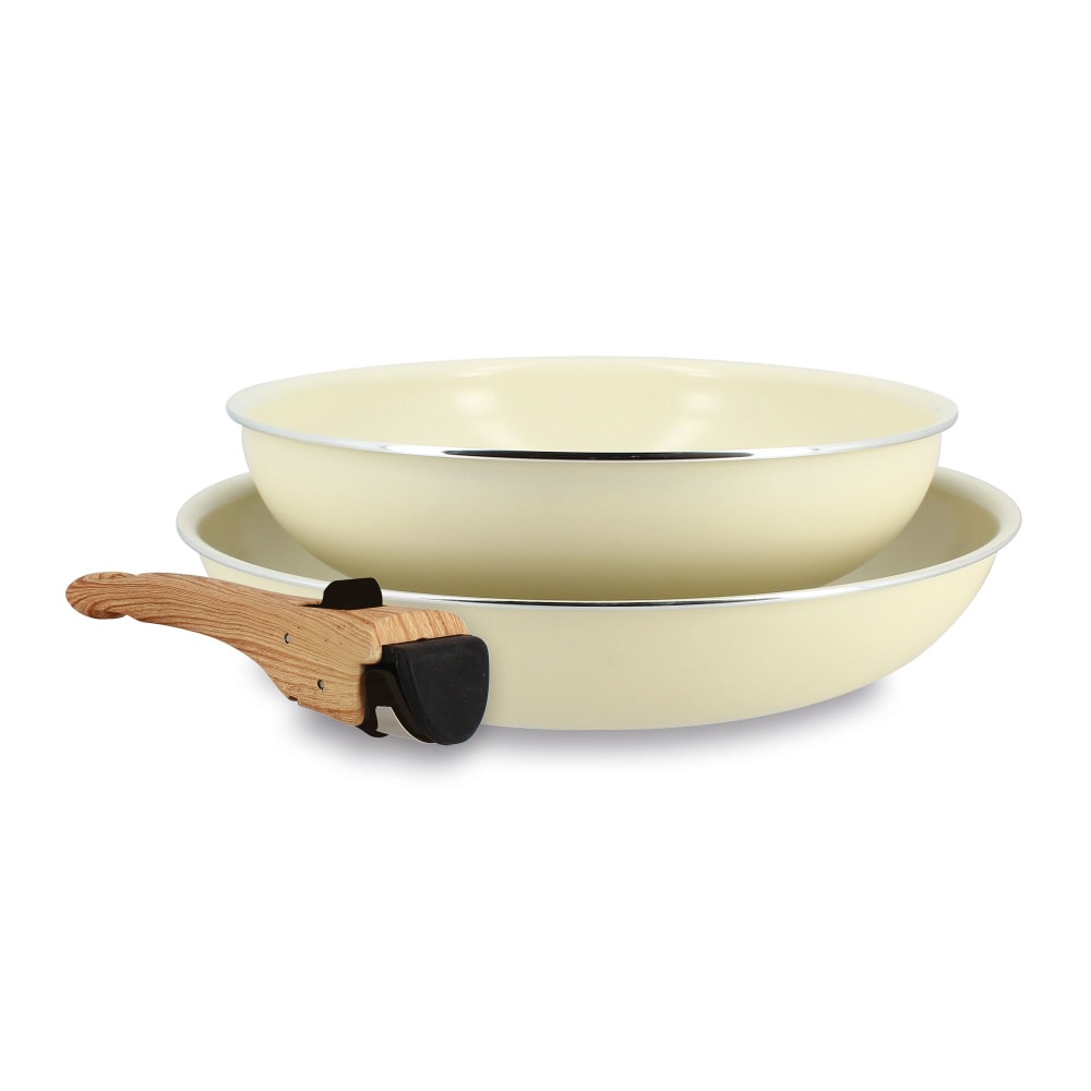 Lot de 2 poêles revêtement céramique crème - tous feux