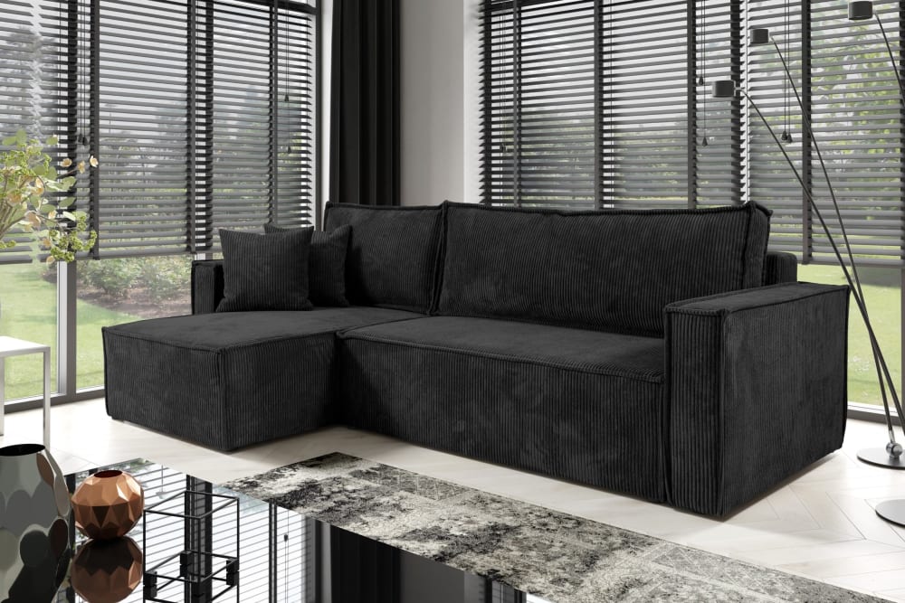 Ecksofa mit Schlaffunktion Cord Schwarz - Maisons Du Monde