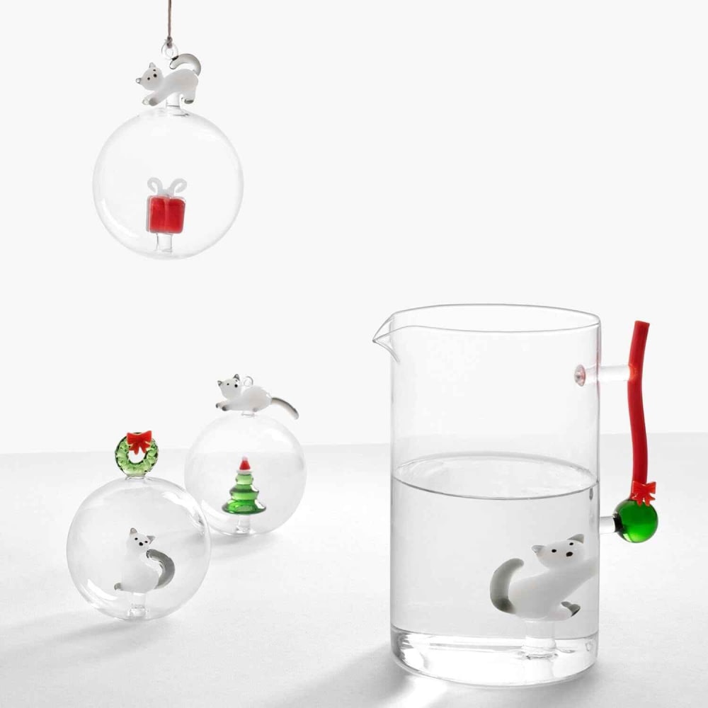 Krug aus Borosilikatglas, Katze und Ball, weiß/rot, 1500 ml -