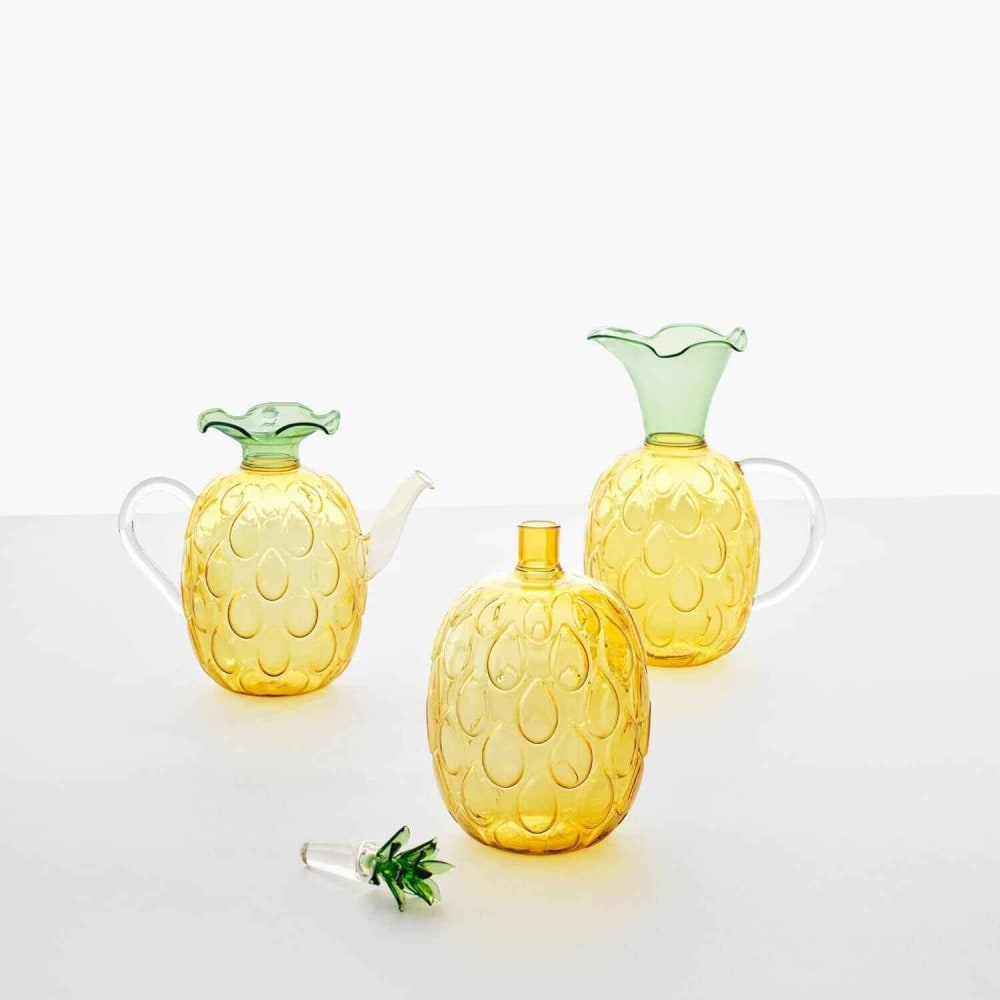 Flasche aus Borosilikatglas, Ananas, gelb/grün, 1100 ml - Maisons