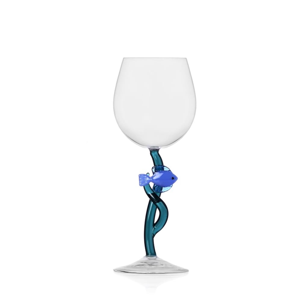 Verre à pied poisson bleu transparente