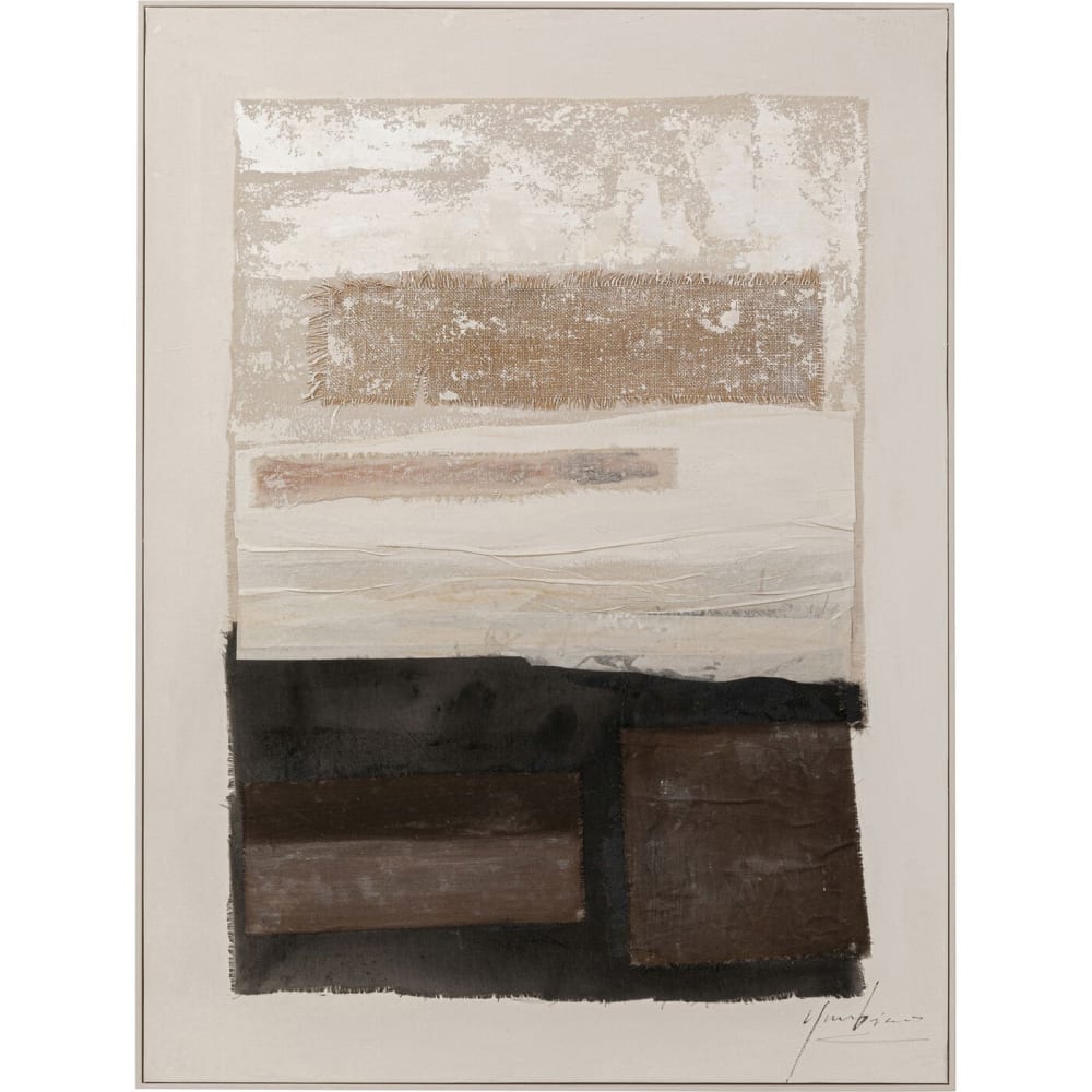 Toile encadrée en polyester et lin beige, marron et noir 90x120