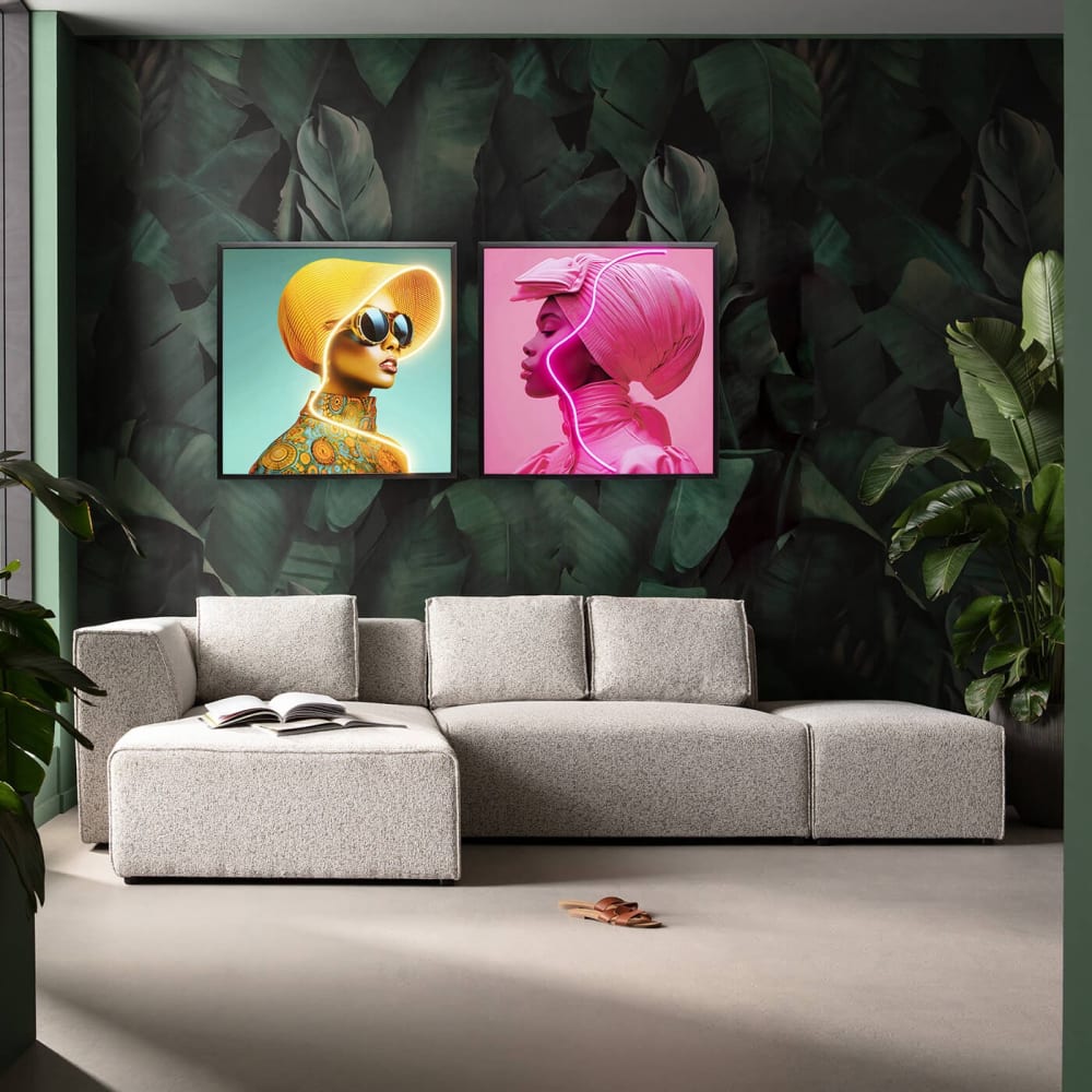 cuadro enmarcado led pink woman de acrilico rosa 80 x 80 cm