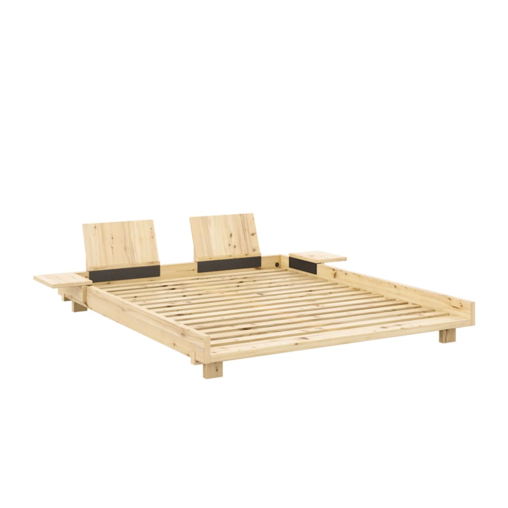 Lit social bed en pin massif coloris naturel avec dossiers et 2 tables