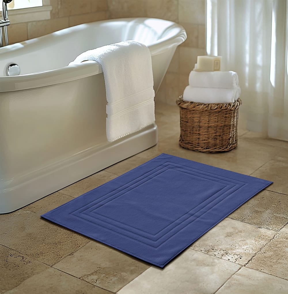 Tapis de bain uni 60x90cm 100% Coton -Bleu - Maisons du Monde