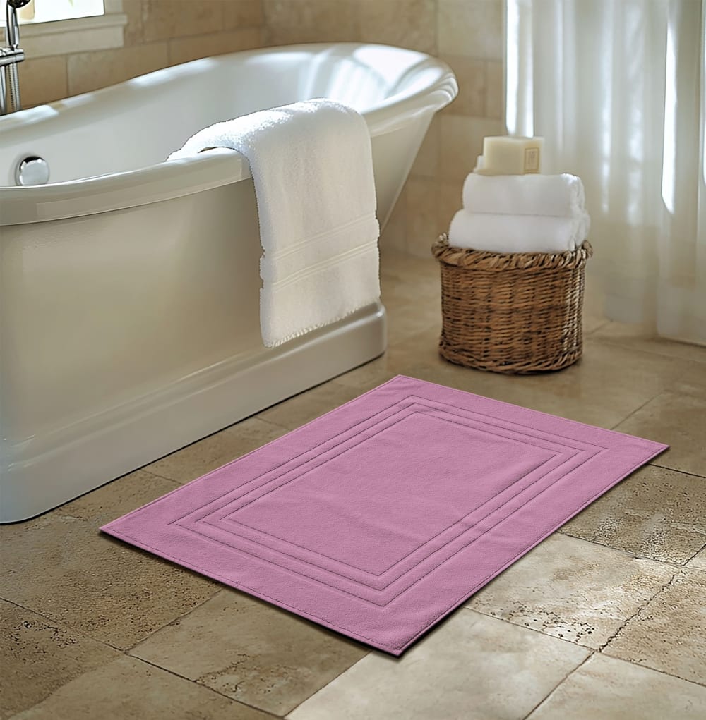 Tapis de bain uni 60x90cm 100% Coton -Rose poudré - Maisons du Monde