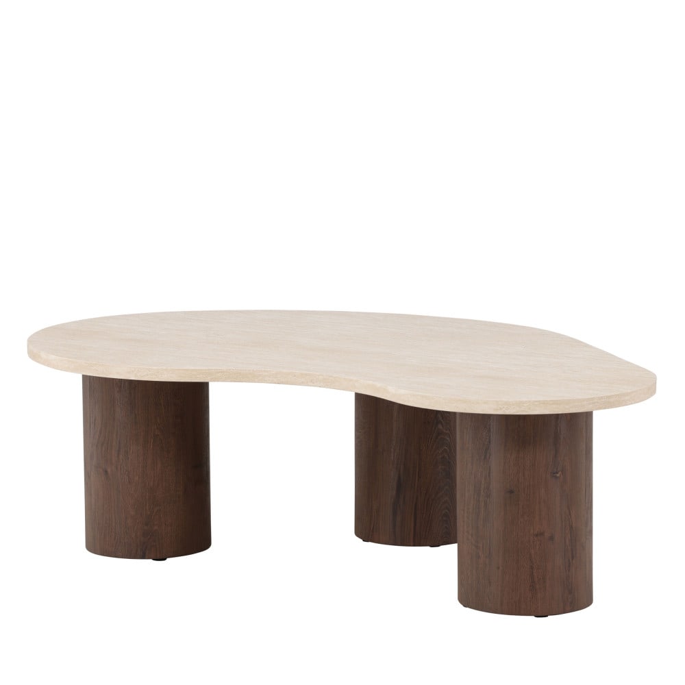 Table basse organique effet travertin et bois 130x78cm - Beige