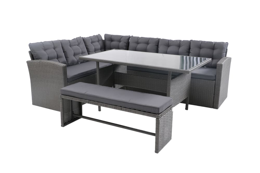 Salon de jardin 8 places en résine anthracite et coussins verts