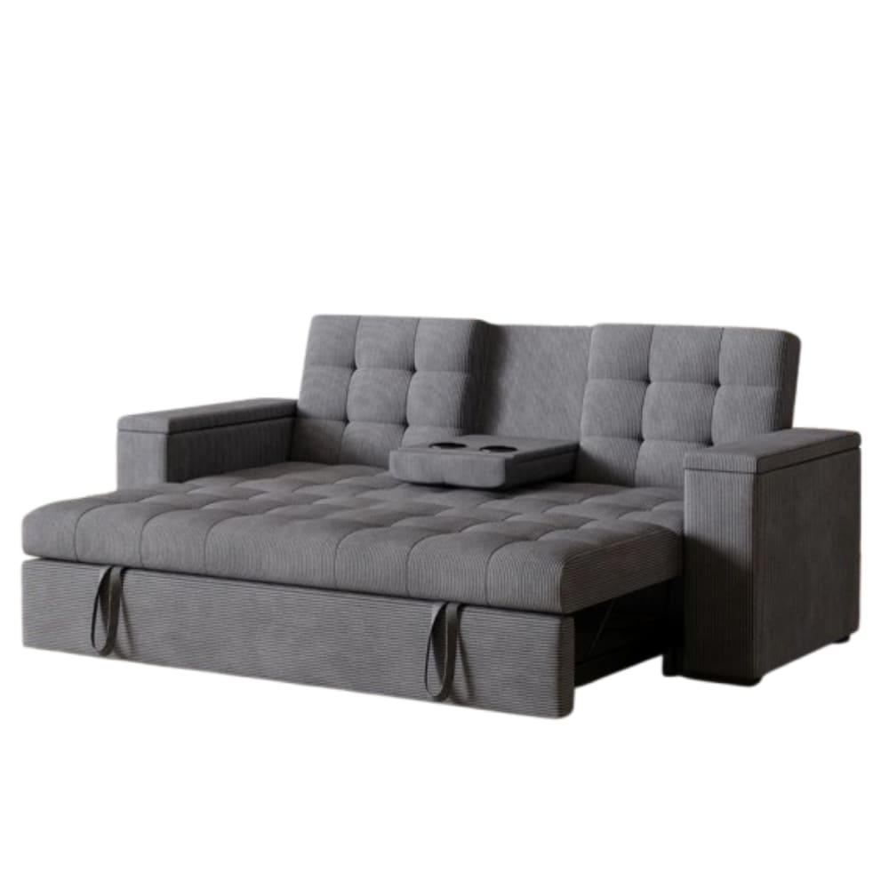 Canapé 3 places convertible gris velours côtelé