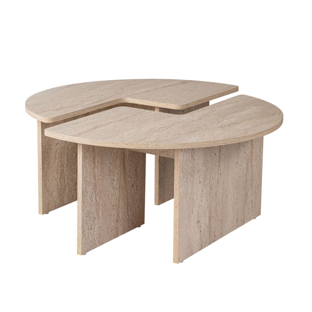 Table basse ronde duo effet travertin 90cm