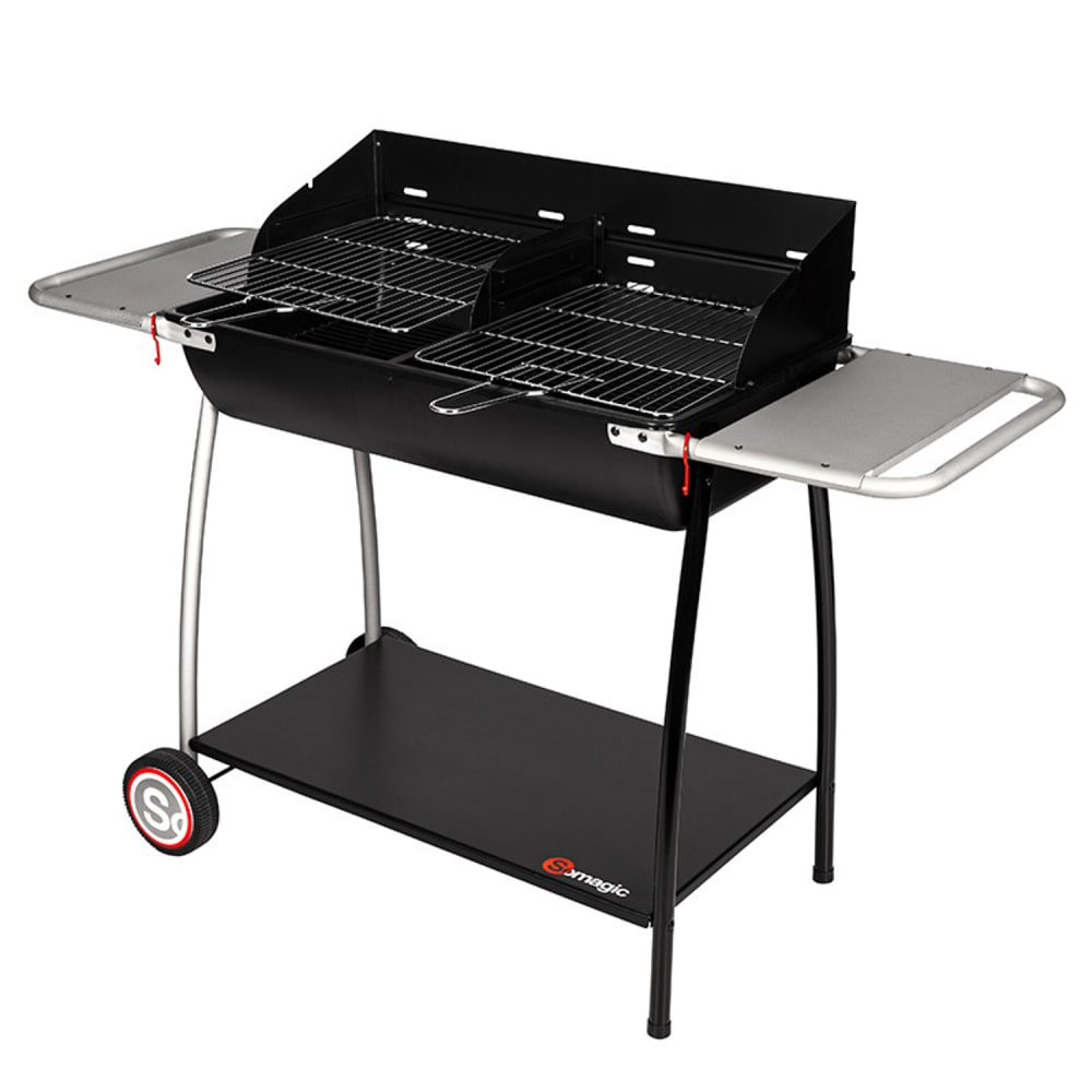 Barbecue au charbon de bois avec deux tablettes latérales