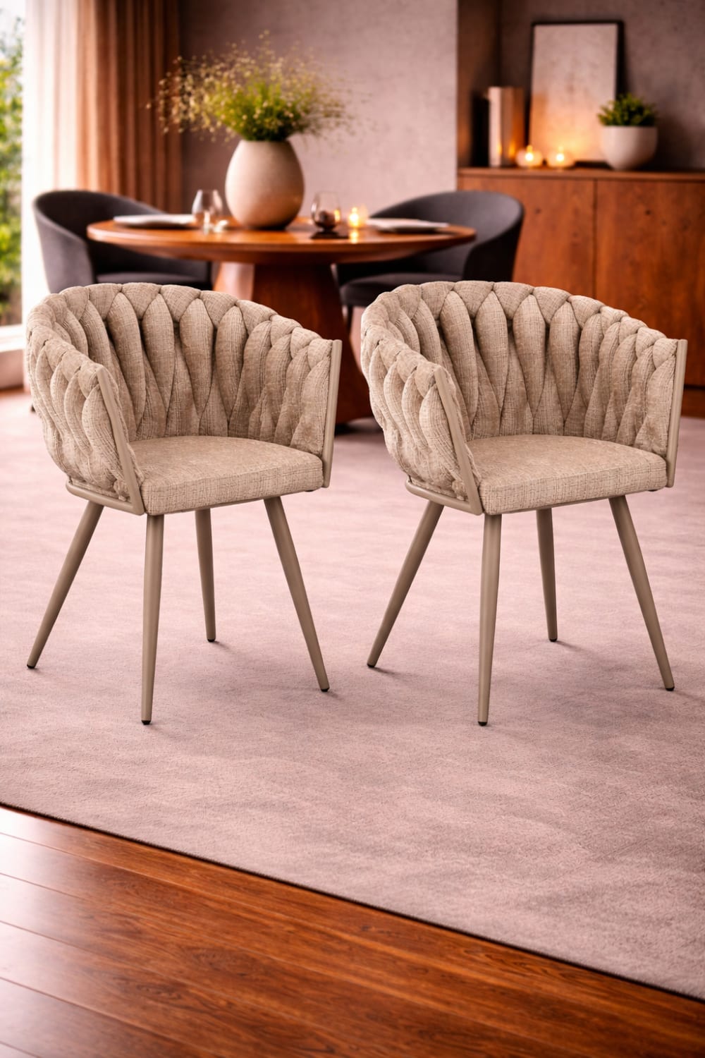 2er-Set Armlehnenstühle Wave aus Samt, Creme - Maisons Du Monde