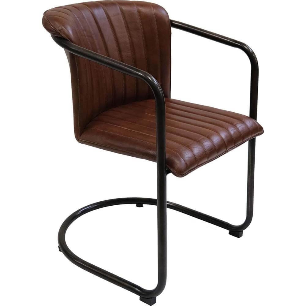Trademark Living Freischwinger Harlem aus gestepptem Leder, Dunkelbraun - Leder