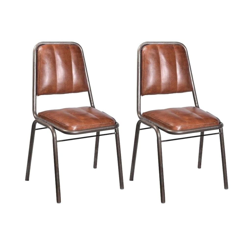Trademark Living 2er-Set Esszimmerstühle Brooklyn, Leder Braun Braun Leder