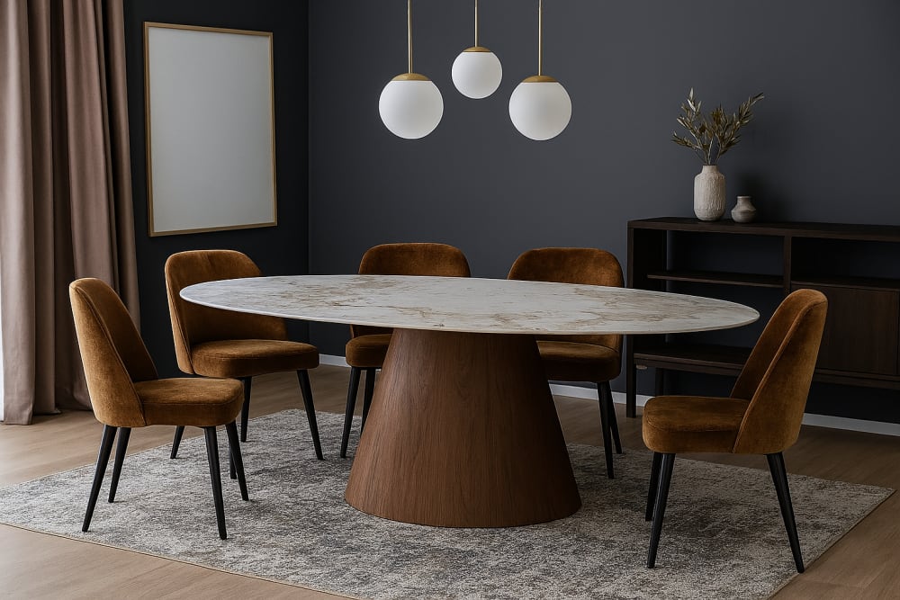 Esstisch Ellipse 220*110cm aus Keramik, Marmor - Maisons Du Monde