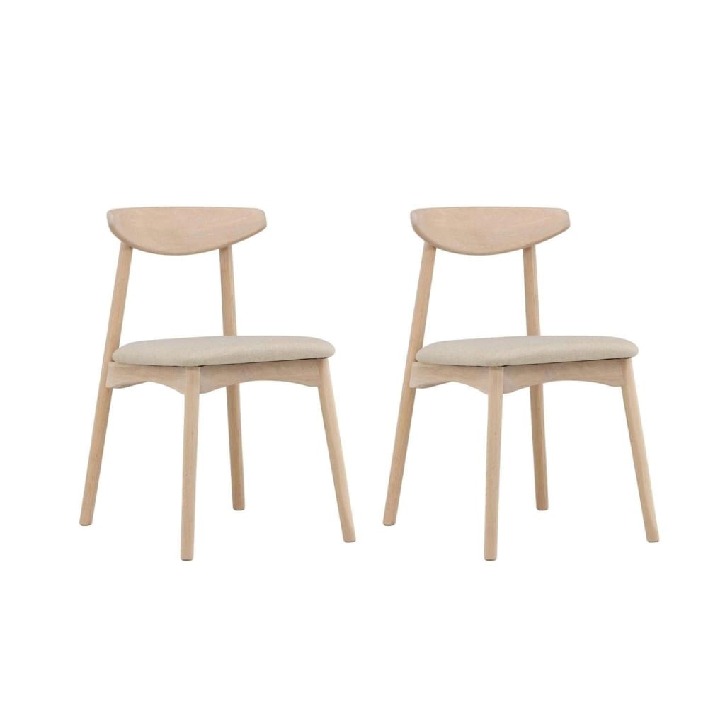 Vind 2er-Set Esszimmerstühle Ven aus Eichenholz, Whitewash Beige Metall