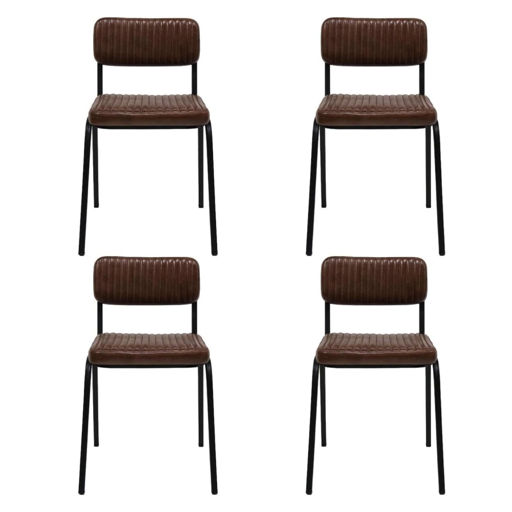 Trademark Living 4er-Set Esszimmerstühle Astoria, gestepptes Büffelleder, Dunkelbraun - -