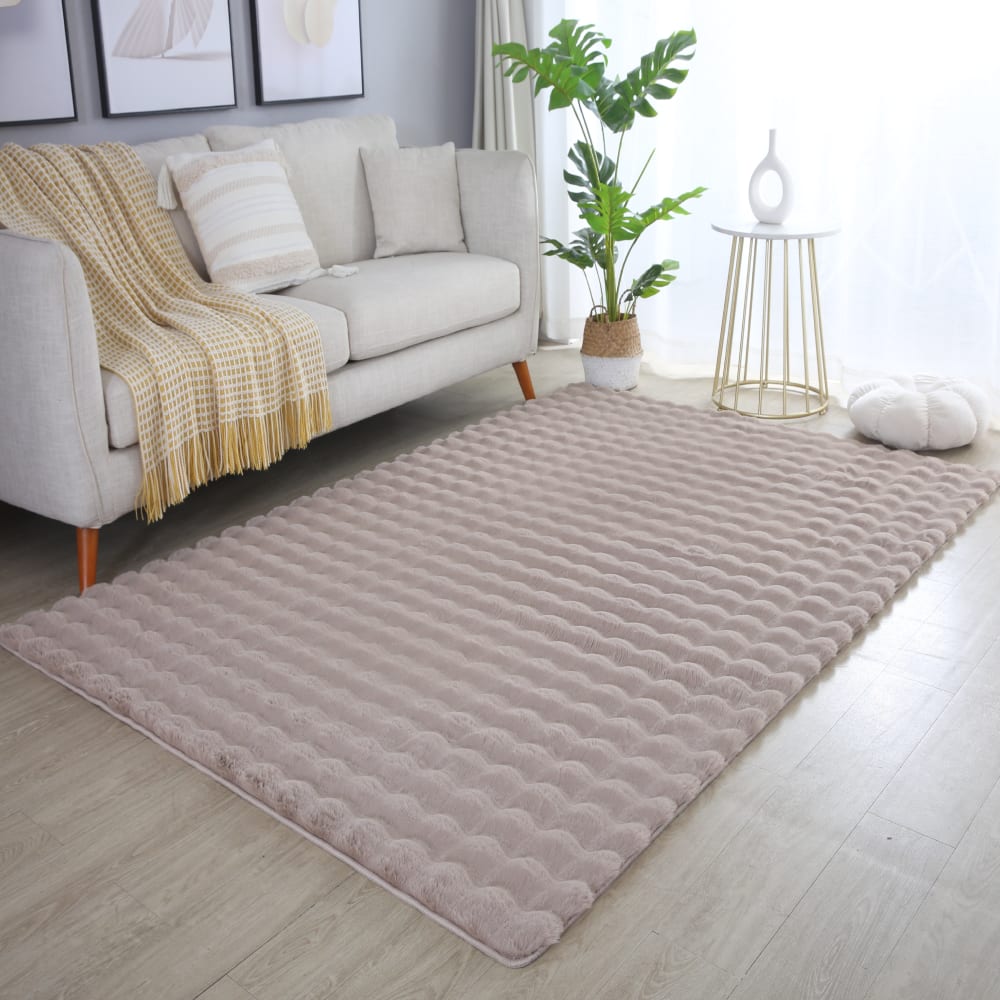 Tapis doux aspect bulles beige 80x250 — vue 4