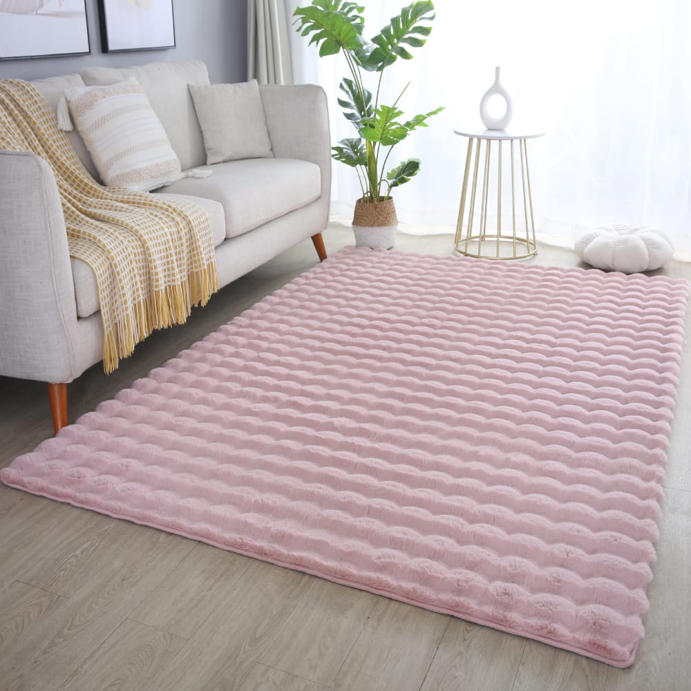 Tapis doux aspect bulles rose 200x290 — vue 3
