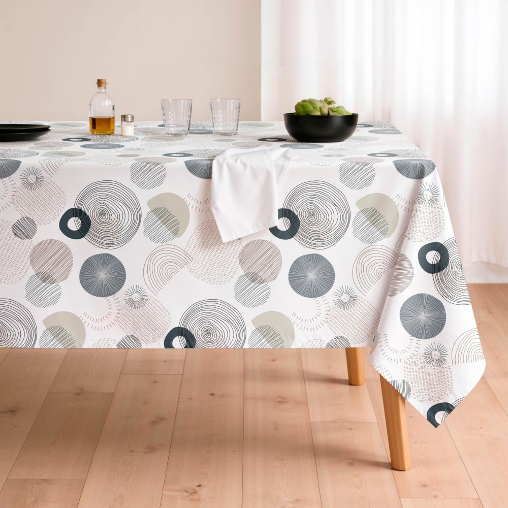 Mint Bedruckte, schmutzabweisende Tischdecke aus 100 % Baumwolle, 155 x 200 Grau Baumwolle