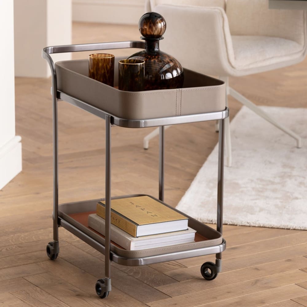 Servierwagen aus Edelstahl und Textil, beige - Maisons Du Monde