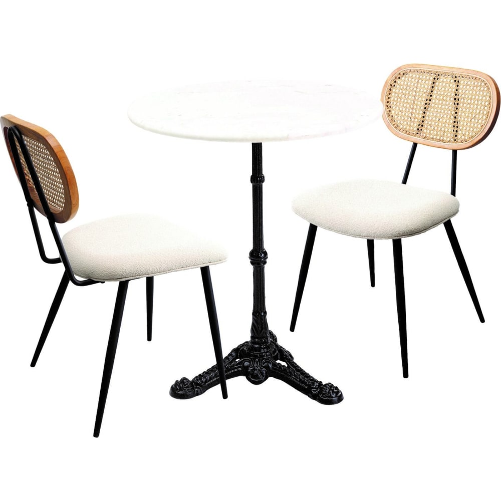 Kare Design 3er Set Bistrotisch mit 2 Stühlen, creme, D60cm style modern Weiß Stahl