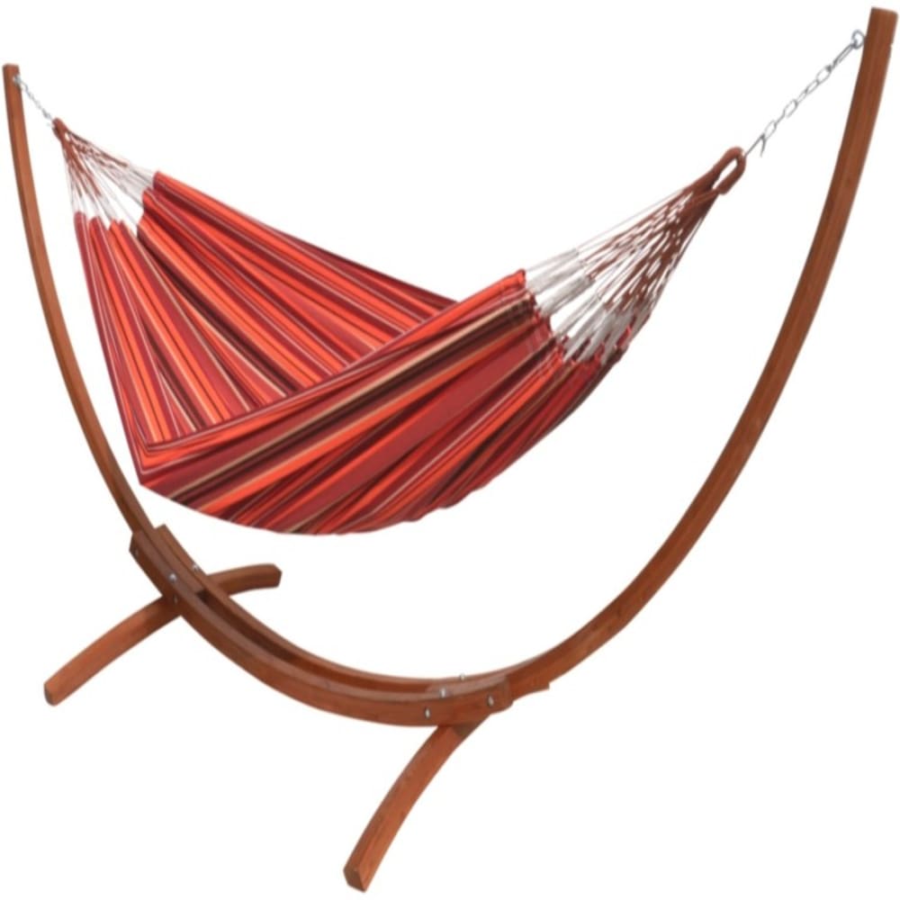 hamac XXL en coton multicolore et support en bois de mélèze