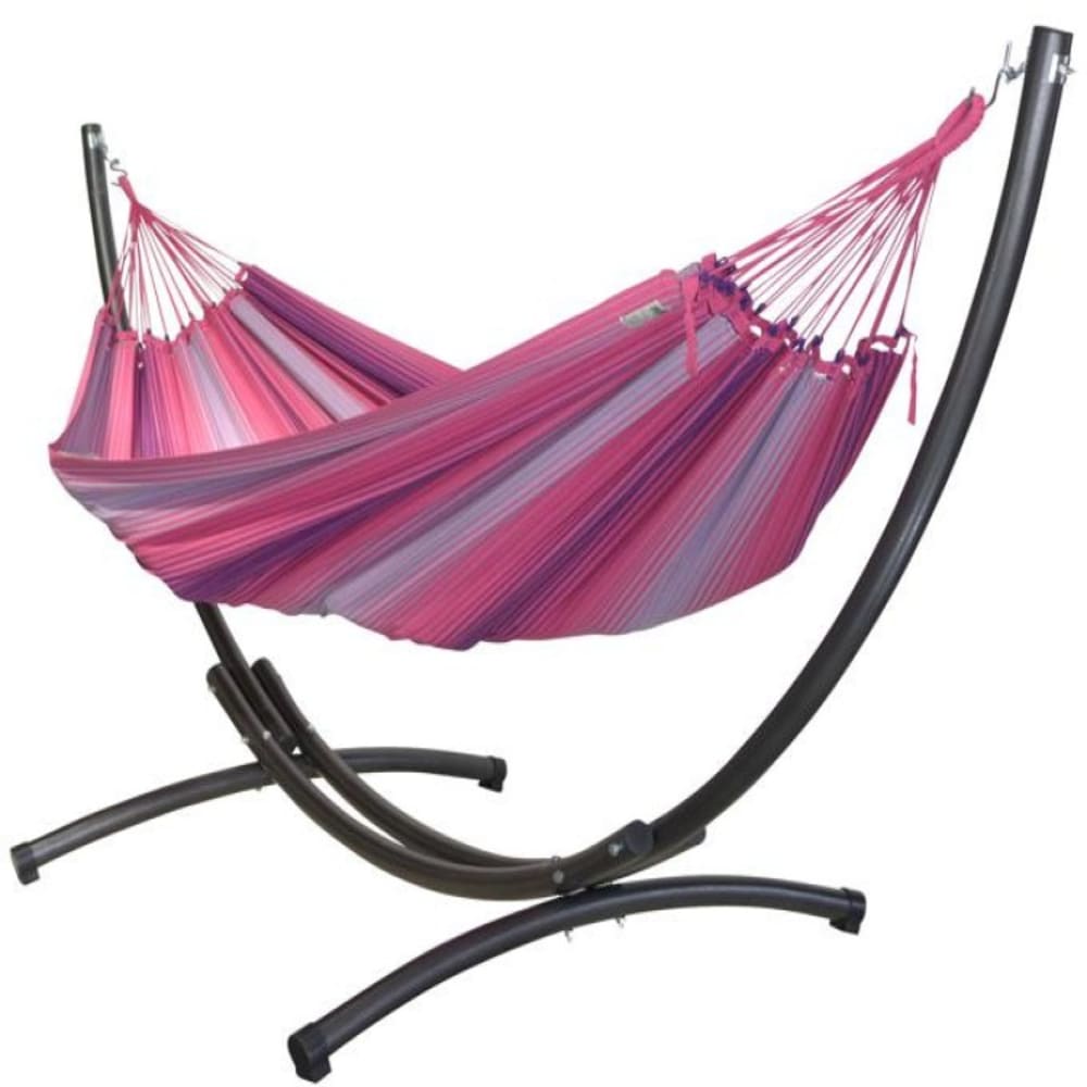 Hamac XL en coton rose et support en métal