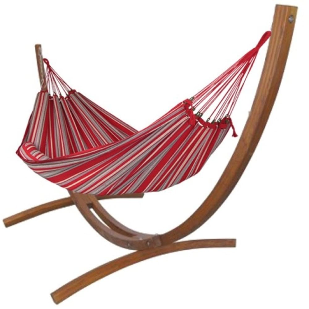 Hamac L en coton multicolore et pied en bois