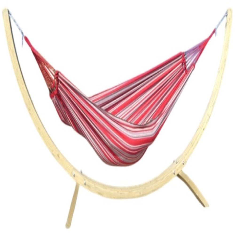 Hamac XL en coton multicolore et pied en bois d'épicéa