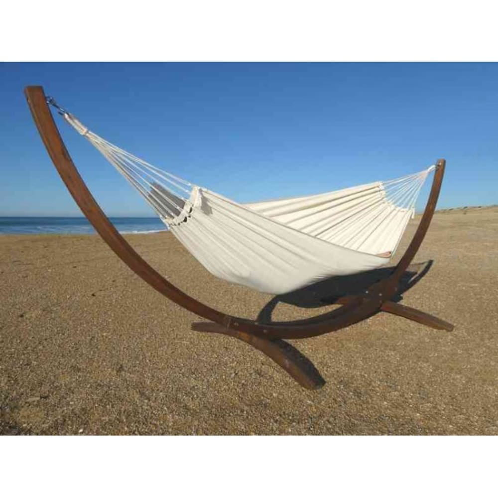 Hamac L en coton écru et pied en bois de mélèze