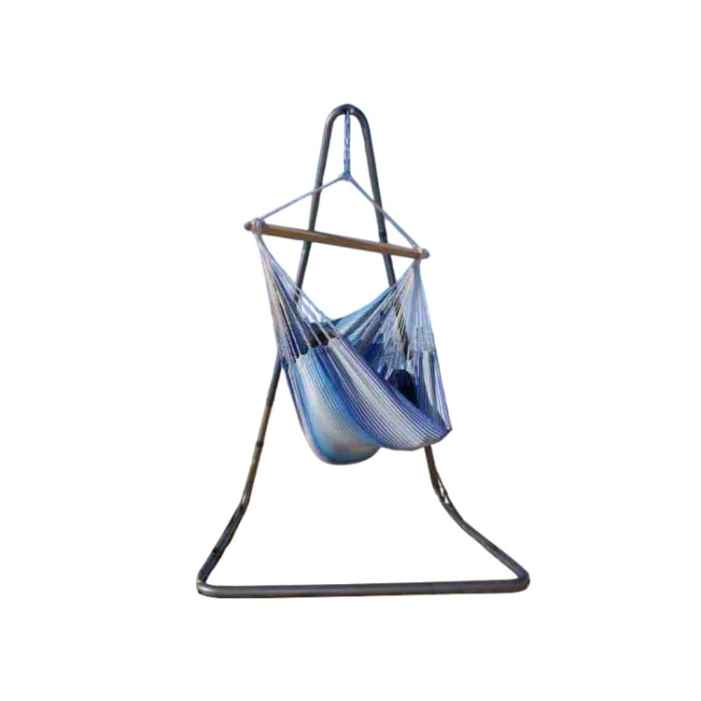 Hamac chaise XL bleu et blanc et support en métal