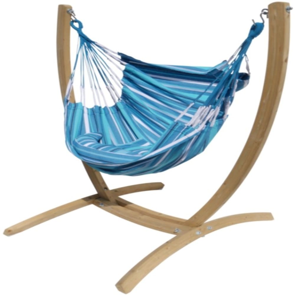 Hamac chaise XXL en coton multicolore et support en bois d'épicéa
