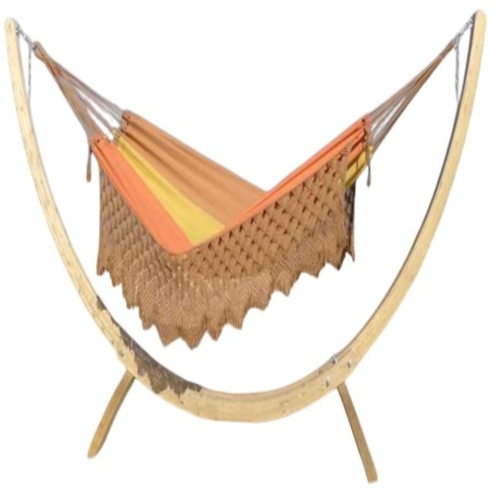 Hamac XL en coton orange et pied en bois d'épicéa