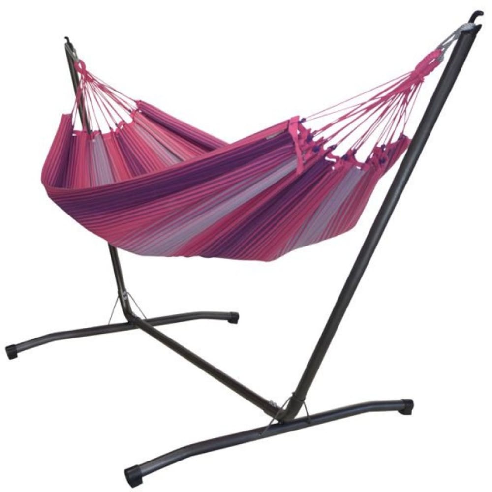 Hamac L en coton rose et support en métal