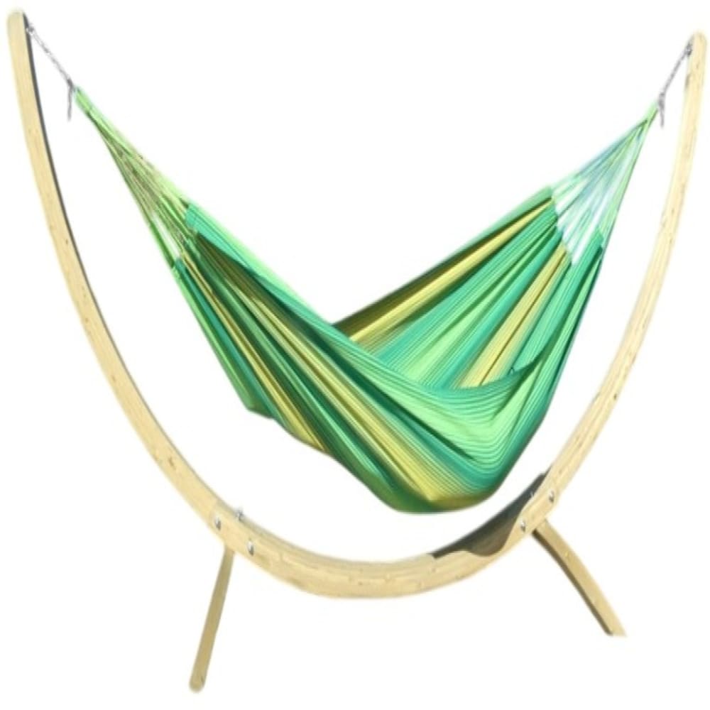 Hamac XL en coton vert et pied en bois d'épicéa