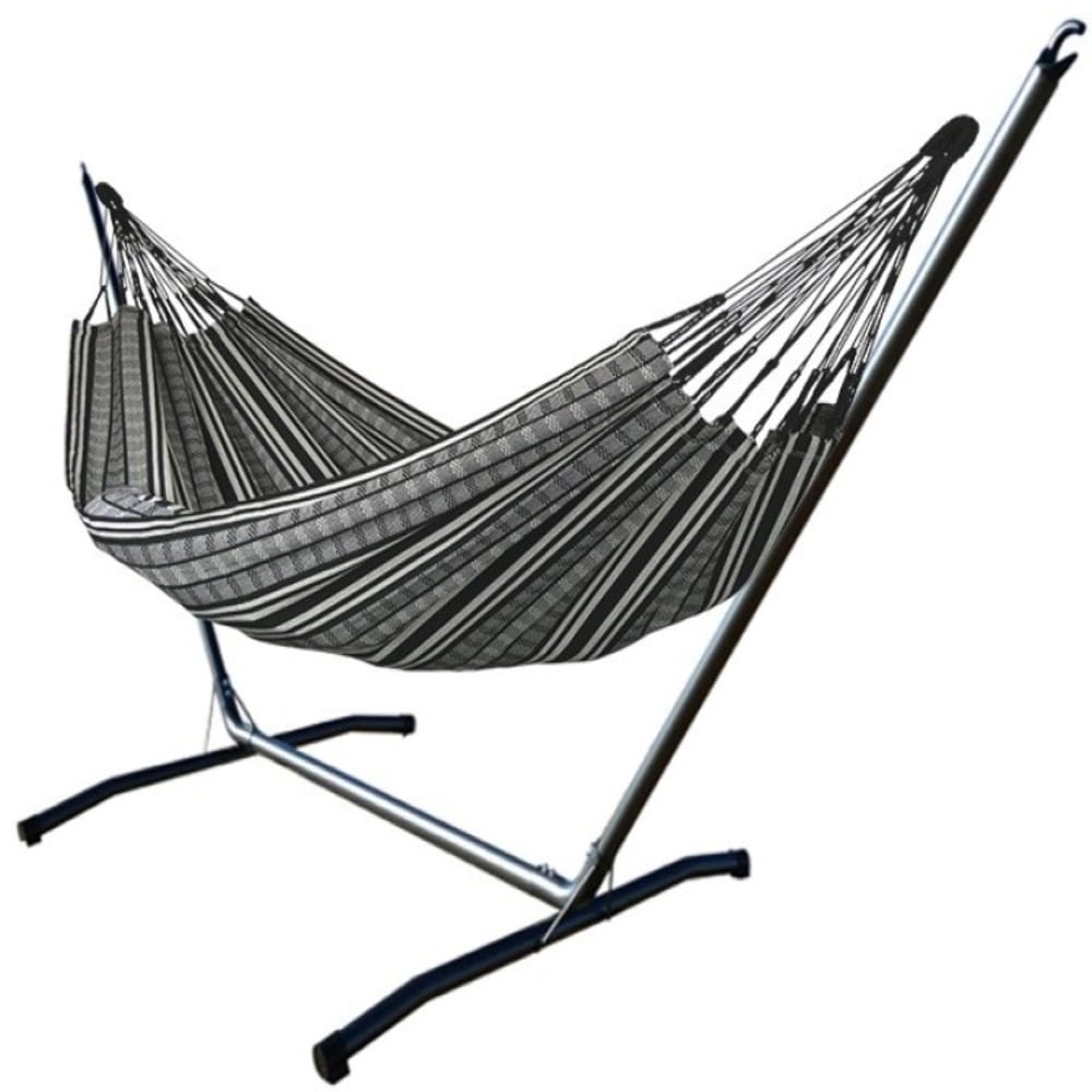Hamac L en coton noir et gris et support en métal