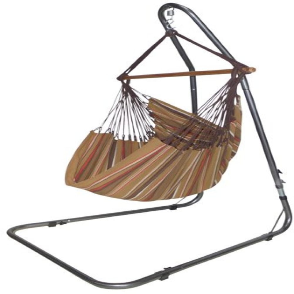 Hamac chaise XL en coton noir et marron et support en métal