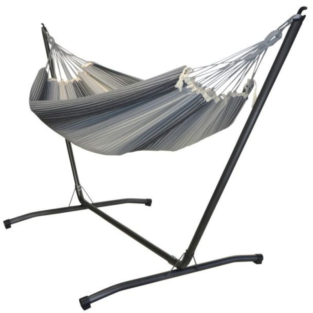 Hamac L en coton gris et support en métal