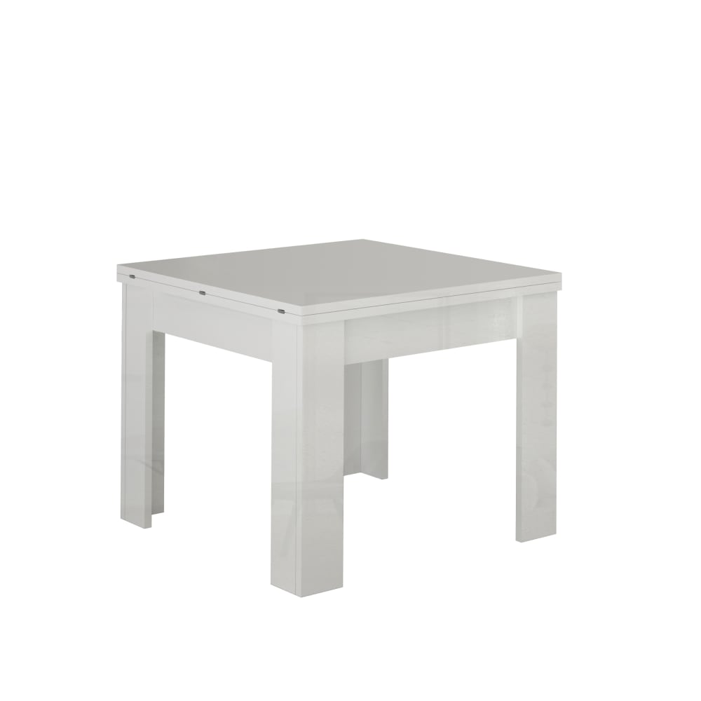 Table extensible 6-8 personnes 90/180 cm effet bois blanc brillant