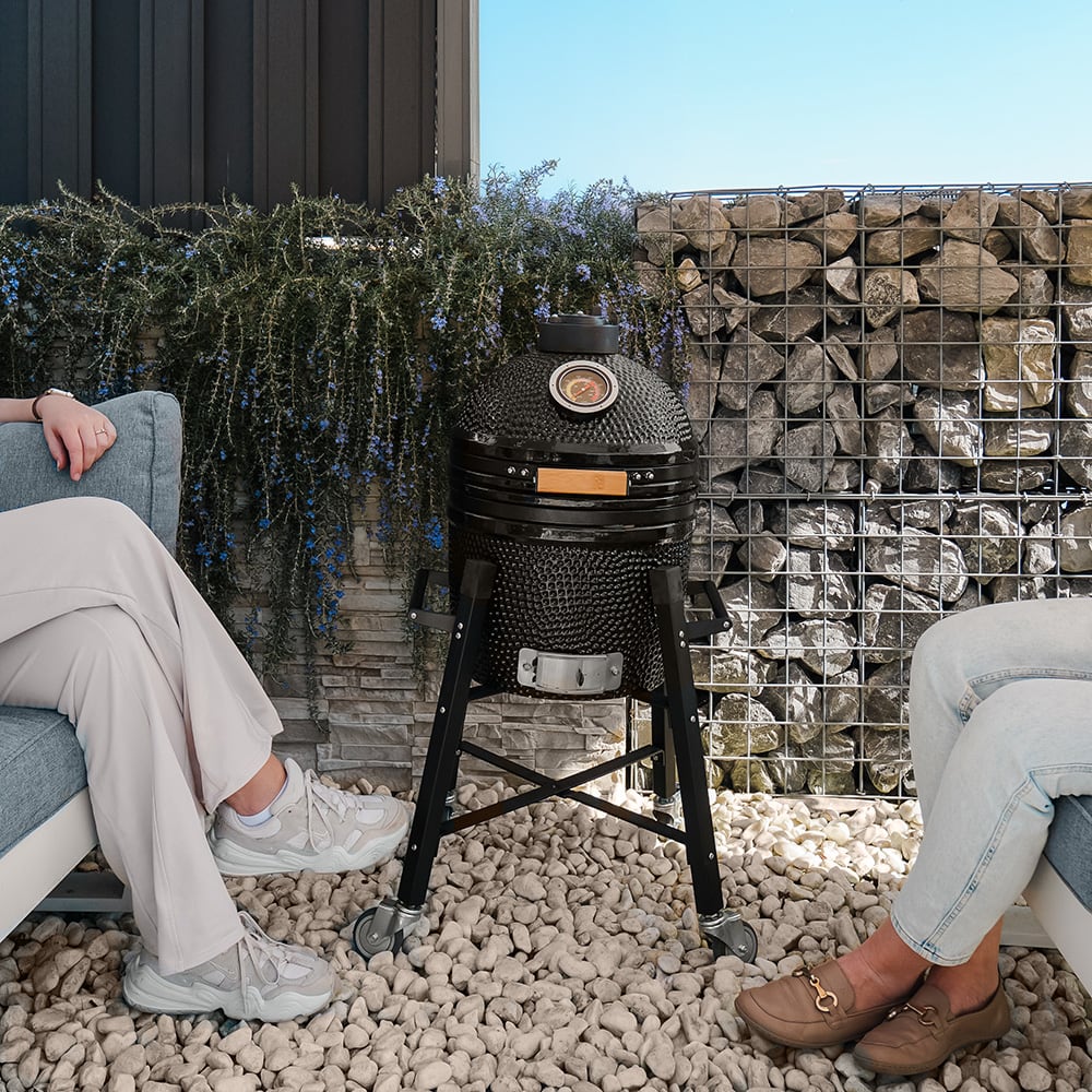 Barbecue kamado à charbon en céramique noire, grille D34cm