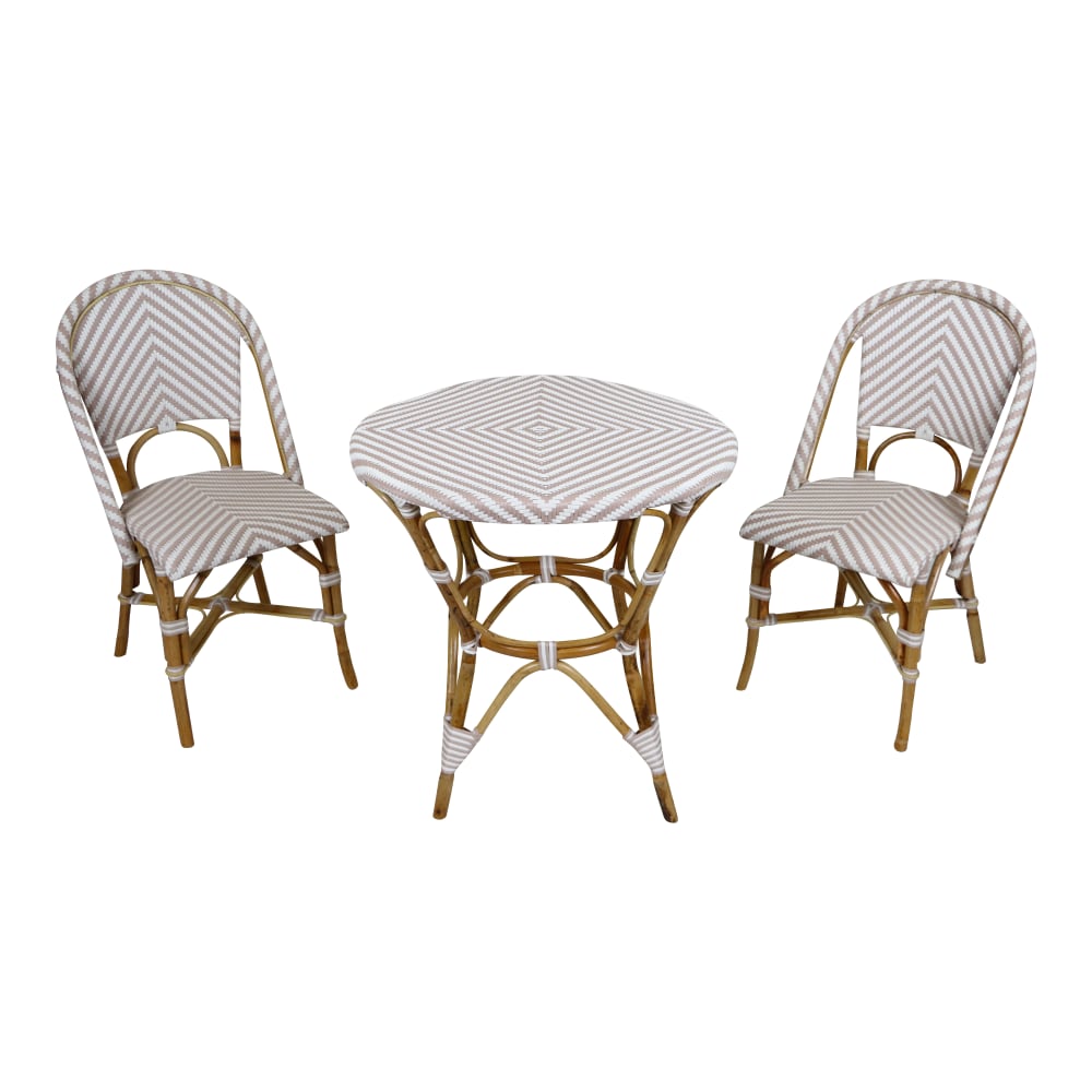 Table bistrot avec 2 chaises, rotin, marron