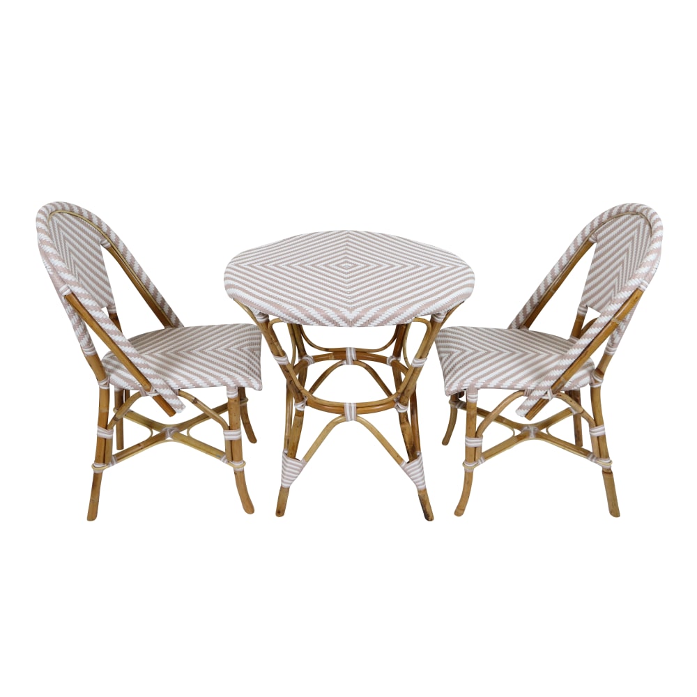 Table bistrot avec 2 chaises, rotin, marron