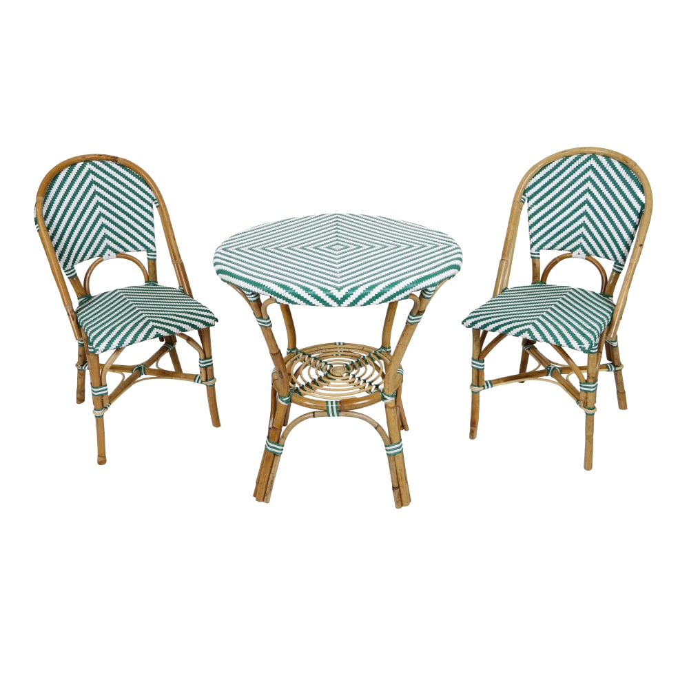Table bistrot avec 2 chaises, rotin, vert