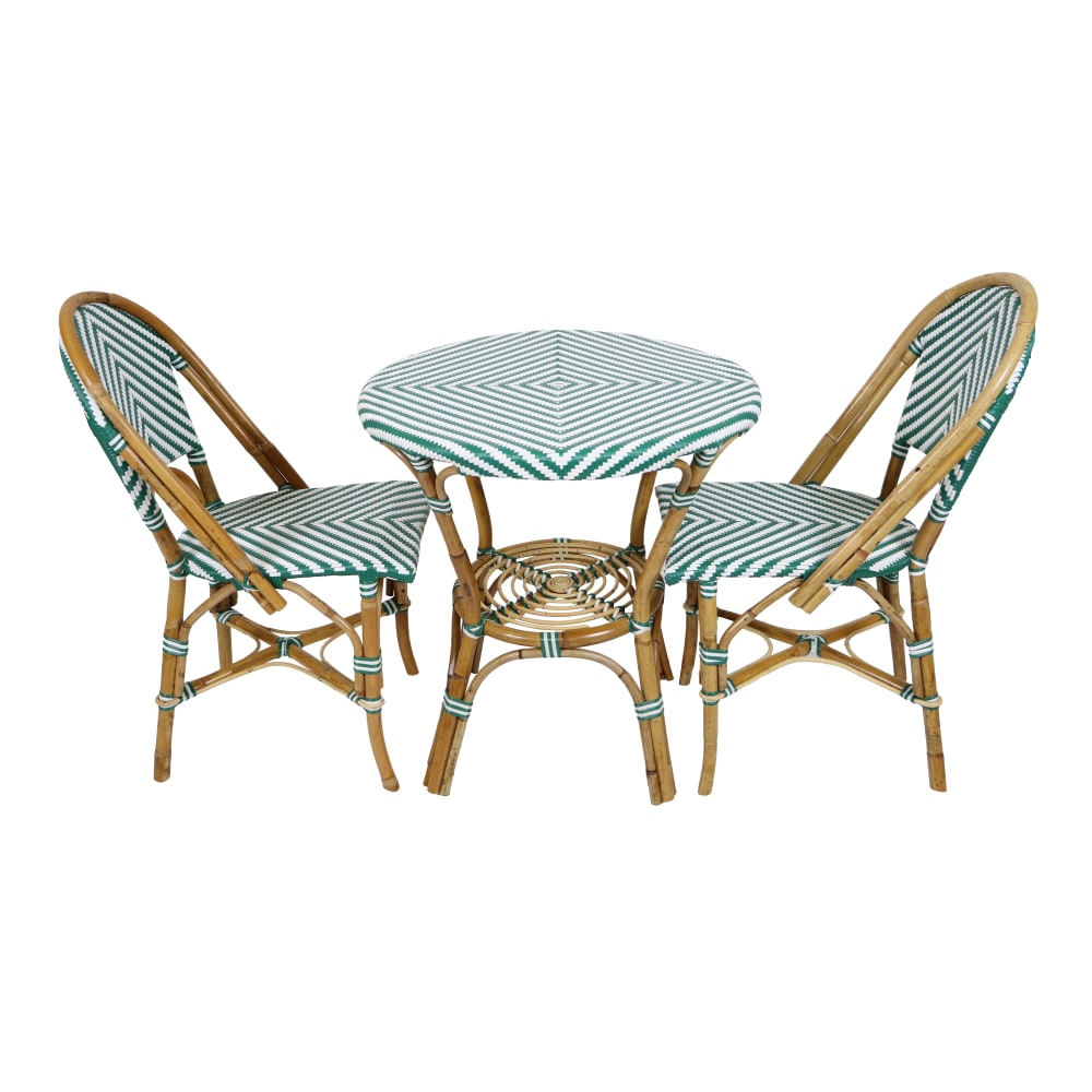 Table bistrot avec 2 chaises, rotin, vert