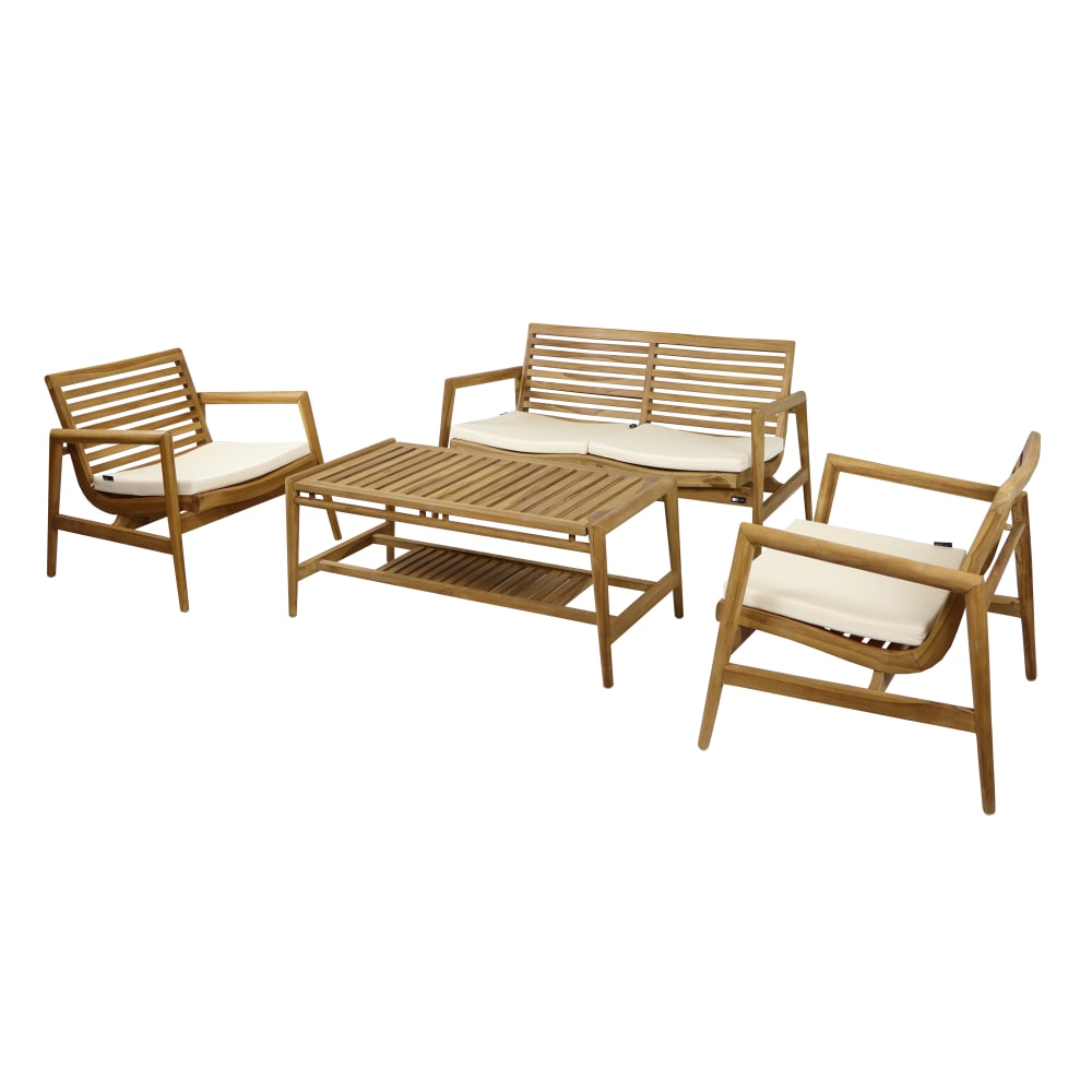 Salon de jardin, 5 personnes, 100 % teck, banc, table et 2 chaises