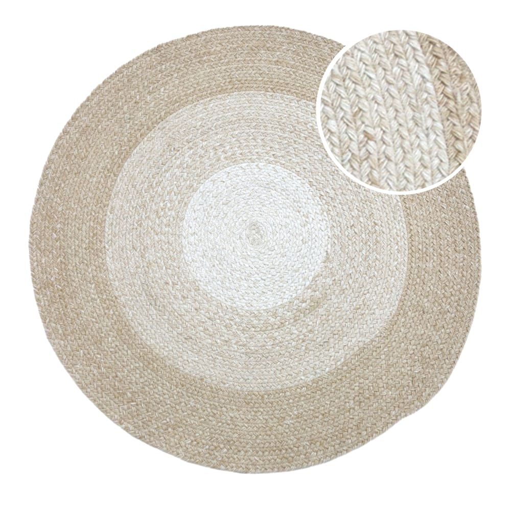 Tapis d'extérieur, rond, beige/blanc, 120 x 120 cm / épaisseur : 5 mm