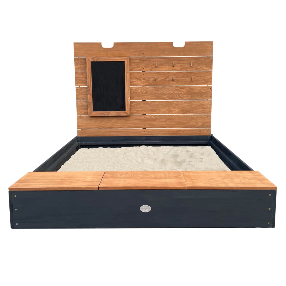 Bac à sable XL avec banc, rangement/couvercle, en bois FSC, anthracite